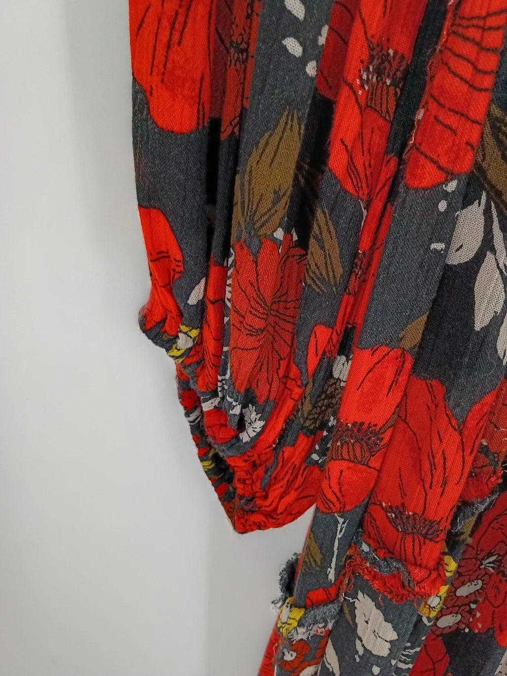 Free People Boho Black & Red Floral Long Sleeve Maxi Dress Oversized Sz L